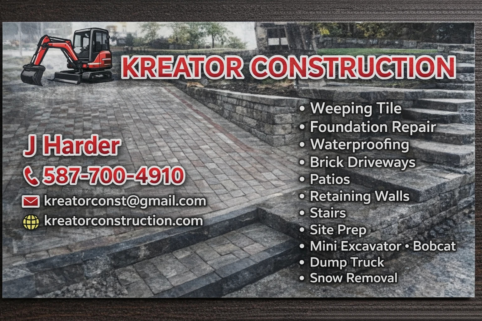 Kreator Construction business card